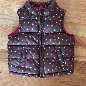 Old Navy Brown Pink Heart Puffer Vest Baby 6-12 month